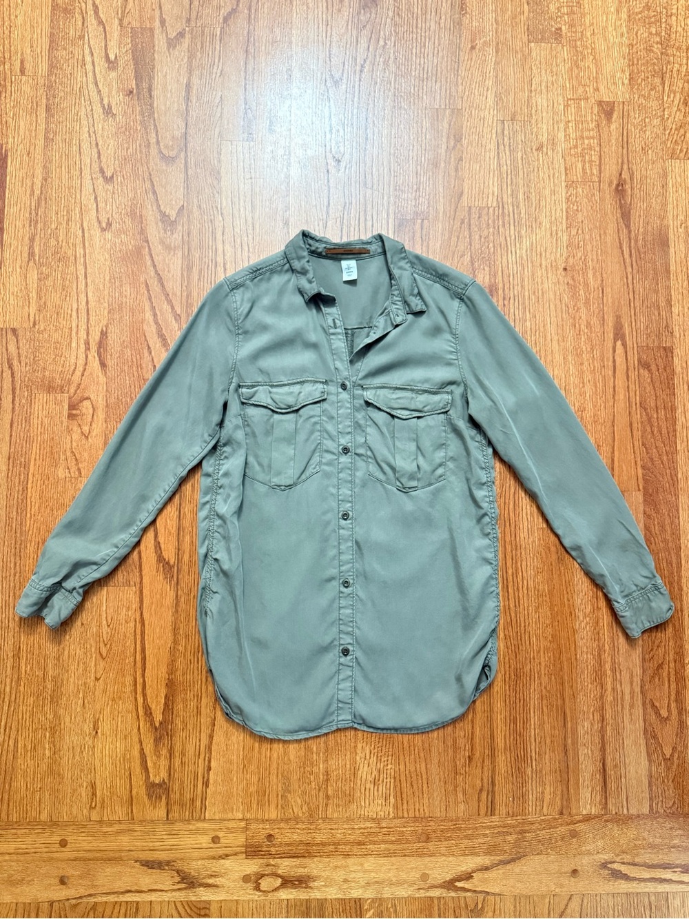 &Denim Sage Green Button-Up Utility Shirt size 8